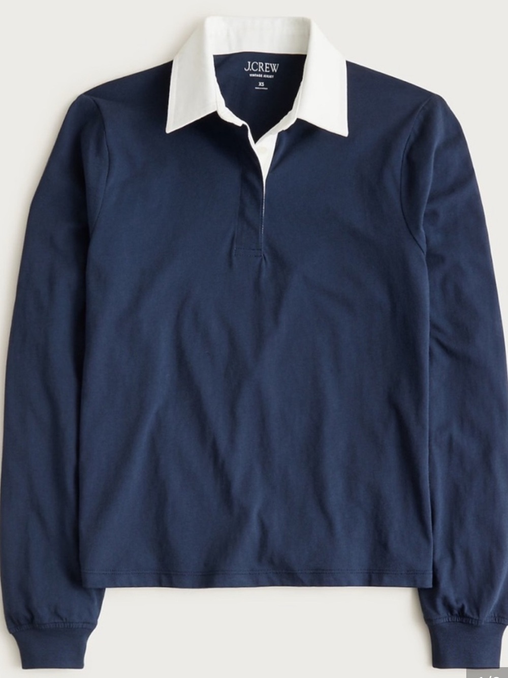 J. Crew Women’s Navy Long-Sleeve Rugby Polo with White Collar 100% Cotton